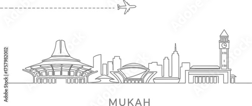 Mukah City Skyline with Airplane Flying Over