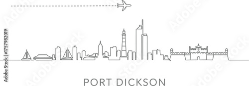 Minimalist Port Dickson Skyline with Airplane