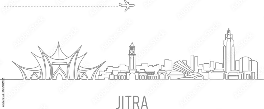 Obraz premium JITRA City Skyline Outline with Airplane