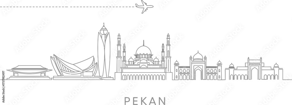 Fototapeta premium Pekan Skyline with Airplane Travel Icon