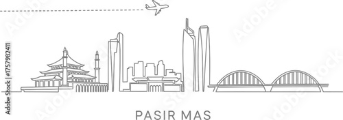 Pasir Mas City Skyline with Airplane and Bridge Icon