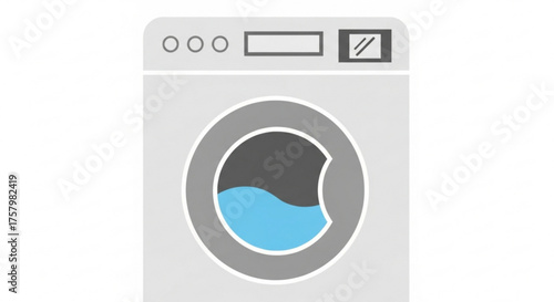 Illustration of a washing machine with water inside, symbolizing laundry, cleanliness, and appliance