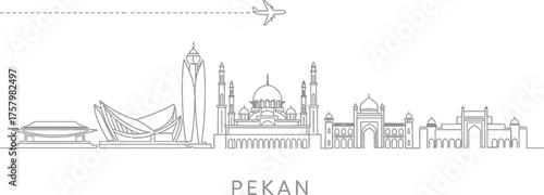 Pekan Skyline with Airplane Travel Icon