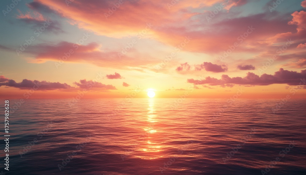 Fototapeta premium Sunset over the ocean with pink and orange clouds