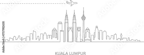 Kuala Lumpur Skyline with Airplane Traveling