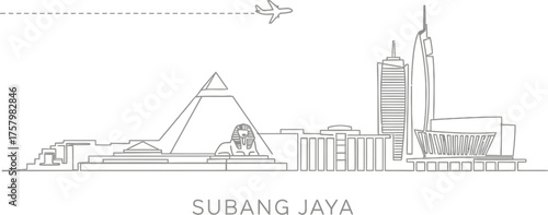 Subang Jaya Skyline Line Art with Airplane and Sphinx