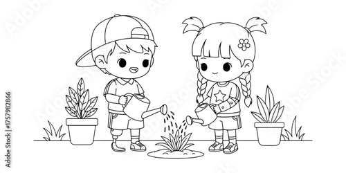 Chibi Boy with Prosthetic Leg and Girl with Prosthetic Arm Coloring Page