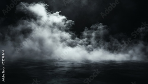 White smoke billowing over dark water surface