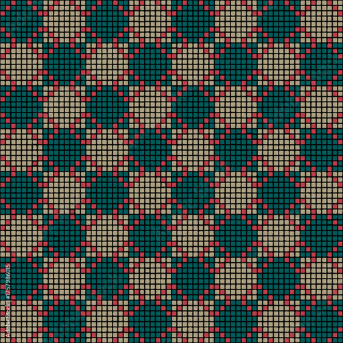 squares from hand drawn pixels. vector seamless pattern. blue, beige, red repetitive background. modern decorative art. geometric fabric swatch. textile design template