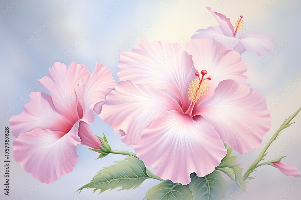 Fototapeta premium Painting of hibicus hibiscus blossom flower.