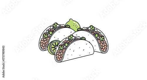 Deliciously Illustrated Tacos with Fresh Lime Slices.