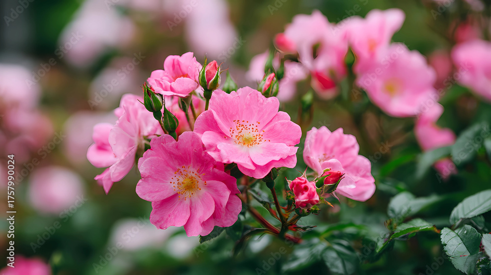 Fototapeta premium Rose Bush Plant with Pink Flowers
