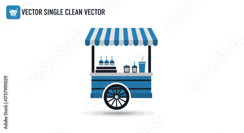 Blue and White Striped Mobile Vendor Cart Illustration.