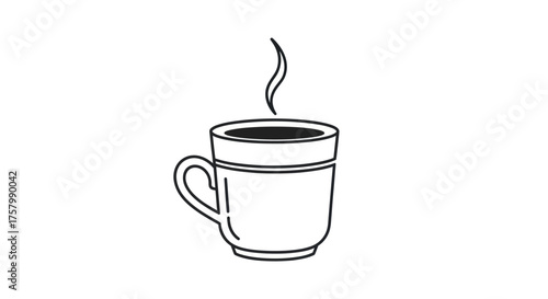 A simple line drawing of a steaming coffee cup with a handle.