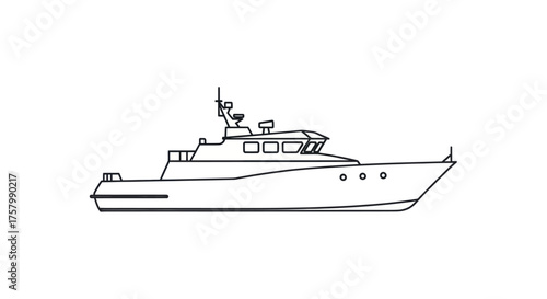Outlined Illustration of a Modern Motor Yacht.