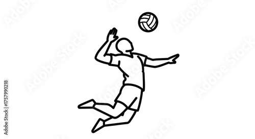Athletic Figure in Mid-Air Performing a Volleyball Spike.