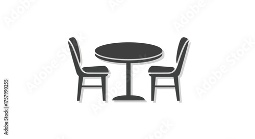 Simple Round Table with Two Chairs Icon.