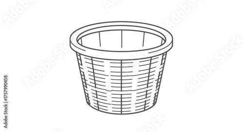Simple Line Drawing of a Woven Round Basket.