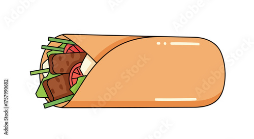 Delicious Shawarma Wrap with Meat Vegetables and Sauce.