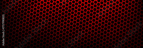 Abstract red steel mesh background with red glowing lines with free space for design. Modern technology innovation concept background. Perforated dark red metal sheet for background image.