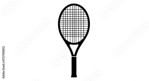 Black and White Tennis Racket Silhouette on White Background.
