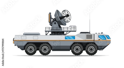 Mobile Satellite Communication Vehicle with Large Dish Antenna.