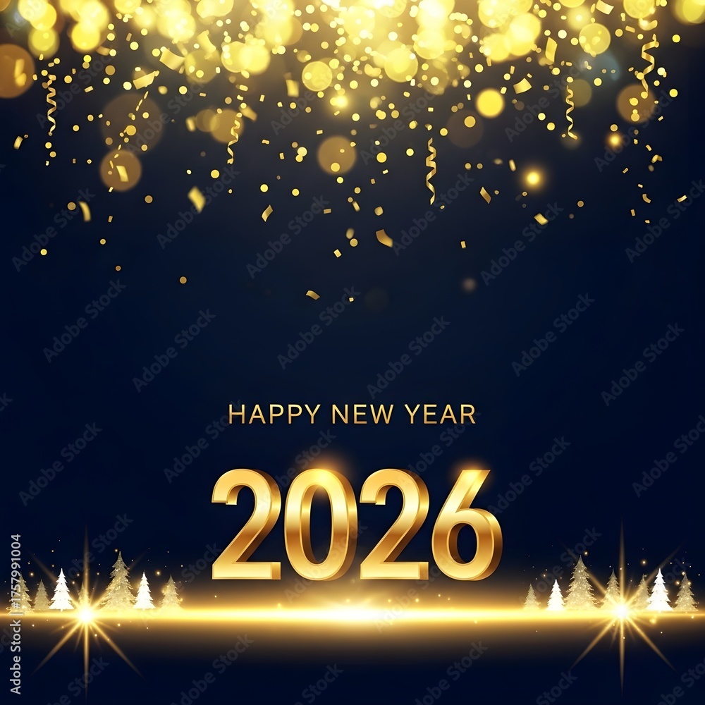 Fototapeta premium Elegant 2026 Happy New Year Background with Golden Numbers and Festive Bokeh