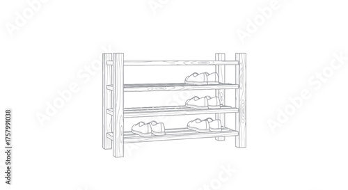Wooden Shoe Rack with Three Shelves and Shoes.