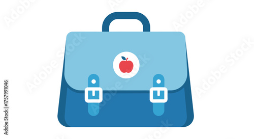 Blue School Bag with Apple Emblem Buckle Closures and Top Handle.