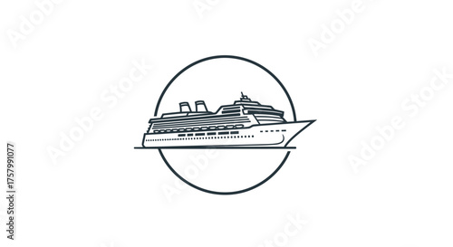 Cruise Ship Icon in Circle Nautical Vessel Illustration.