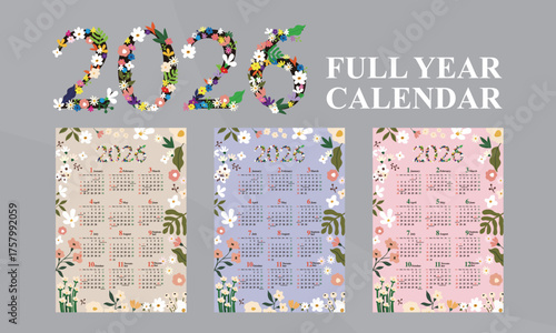 2026 Floral Wall Calendar – Botanical Poster Vector