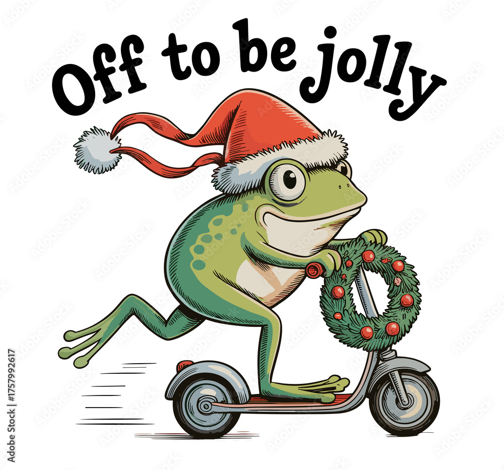 Obraz premium Off To Be Jolly Christmas Xmas Frog Scooter Matching Family Holiday Season
