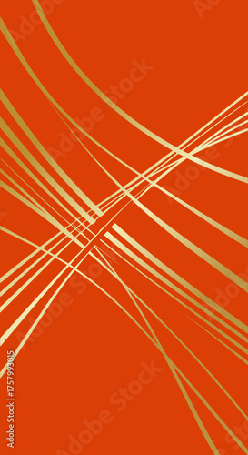 Abstract vector vertical background with golden lines on orange backdrop for web design