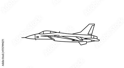 Detailed Black and White Line Art of a Fighter Jet.