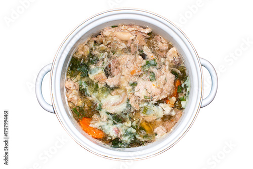 Russian homemade meat jelly.Hearty cold jelly.Aspic meat.Jelly meat background.Jelly-like meat snack.