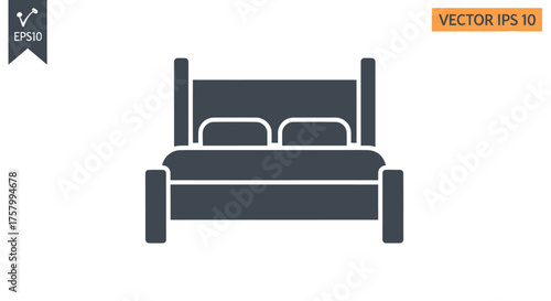 Simple Vector Illustration of a Dark Gray Bed with Pillows.