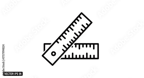 Simple Line Art Icon of Two Crossed Rulers for Measurement.
