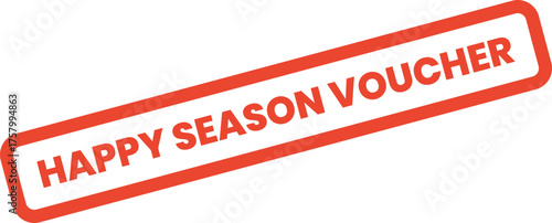 Red rectangular happy season voucher stamp for festive holiday gift offers and special customer deals