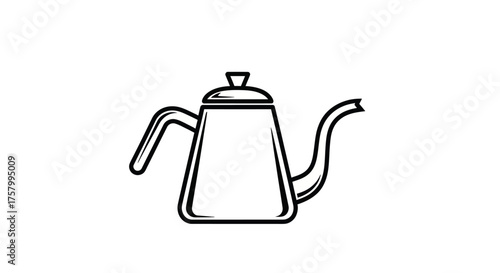 Elegant Black and White Line Art of a Pour-Over Coffee Kettle.