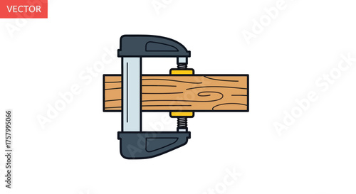 A sturdy clamp firmly grips a wooden plank illustrating woodworking and construction.