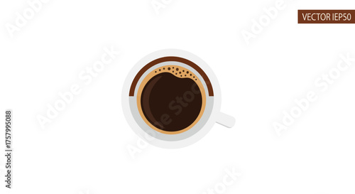 Overhead View of Freshly Brewed Coffee in a White Cup.