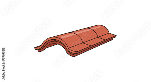 Single red clay roof tile with curved design and interlocking edges.