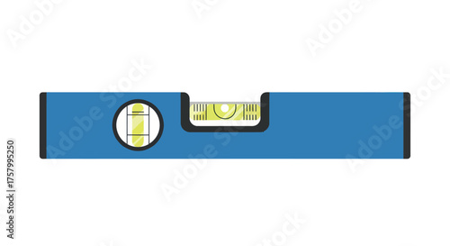 Blue spirit level tool with yellow bubble indicator.