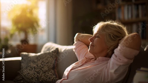 Peaceful elderly woman enjoying a moment of relaxation