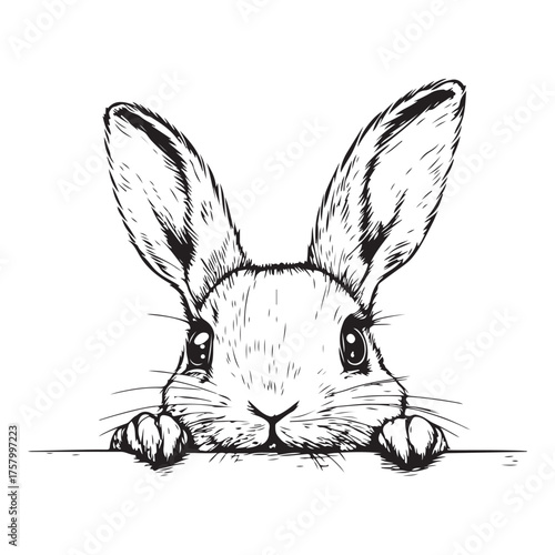 black peeking rabbit head silhouette vector, peeking rabbit head vector illustration 