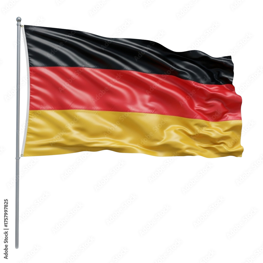 Fototapeta premium The national flag of germany waving on a flagpole, isolated on transparent background
