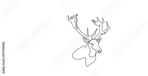 Deer head or reindeer in continuous one line drawing. Single line art illustration of deer head animal. Editable vector.