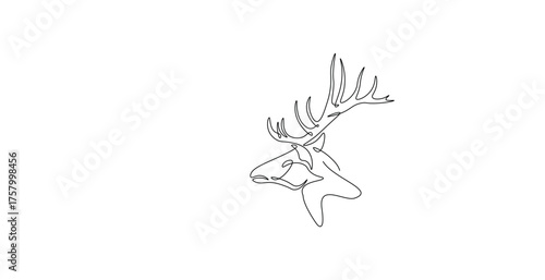 Deer head or reindeer in continuous one line drawing. Single line art illustration of deer head animal. Editable vector.