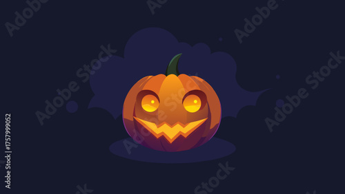 Glowing Pumpkin Face on Misty Dark Background