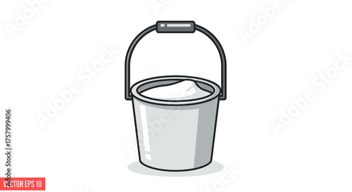 Cartoon Gray Bucket Filled with White Powder or Granular Material.